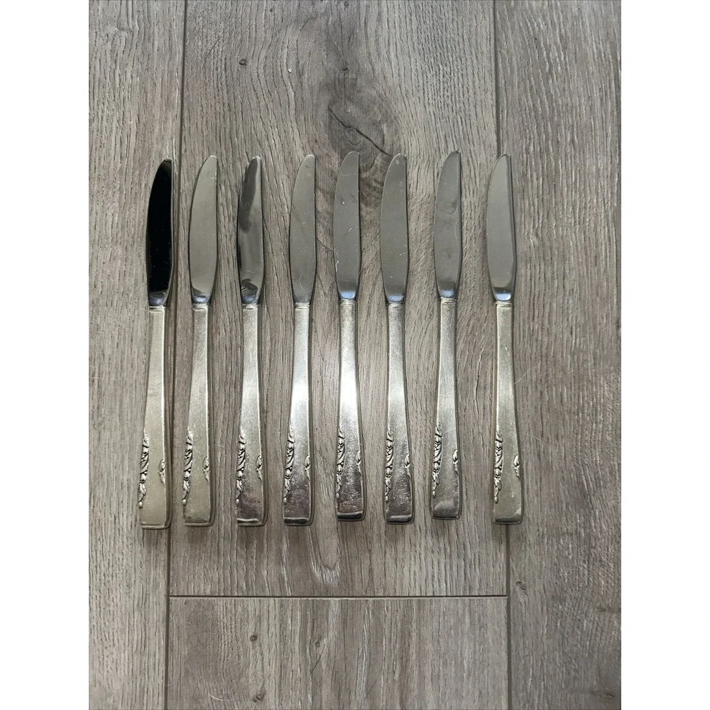 8 Luncheon Knives Flat 1881 Rogers Oneida Proposal Silverplate Knife